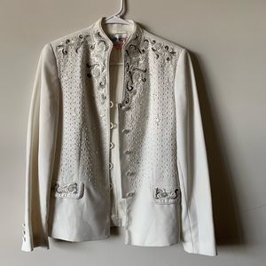 Vintage White beaded boho Asian military jacket